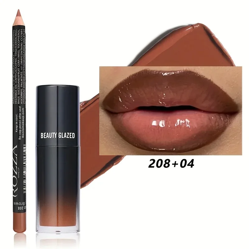 2pcs/Set Smooth Lip Liner+Lip Oil Set Lip Combo Waterproof Lip Liner Makeup Long-Lasting Moisturizing Lip Makeup Lip Plump — image 3