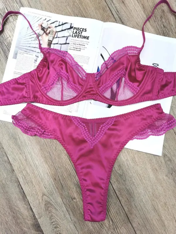 Parisian Lingerie Set | Chantilly Lace & Mesh Cutouts | EU 85B Support | Effortless French Slimming Underwire Sexy Bras — image 9