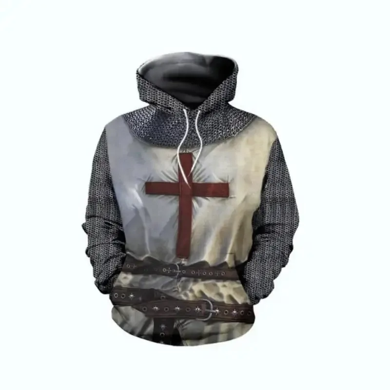 Caballeros Templarios Armadura Sudaderas Con Capucha Chaqueta Cruzada Cruz Medieval Sweathsirt Jersey Estampado Por Completo 3D Sudadera Con Capucha Chándal Carnaval — image 7