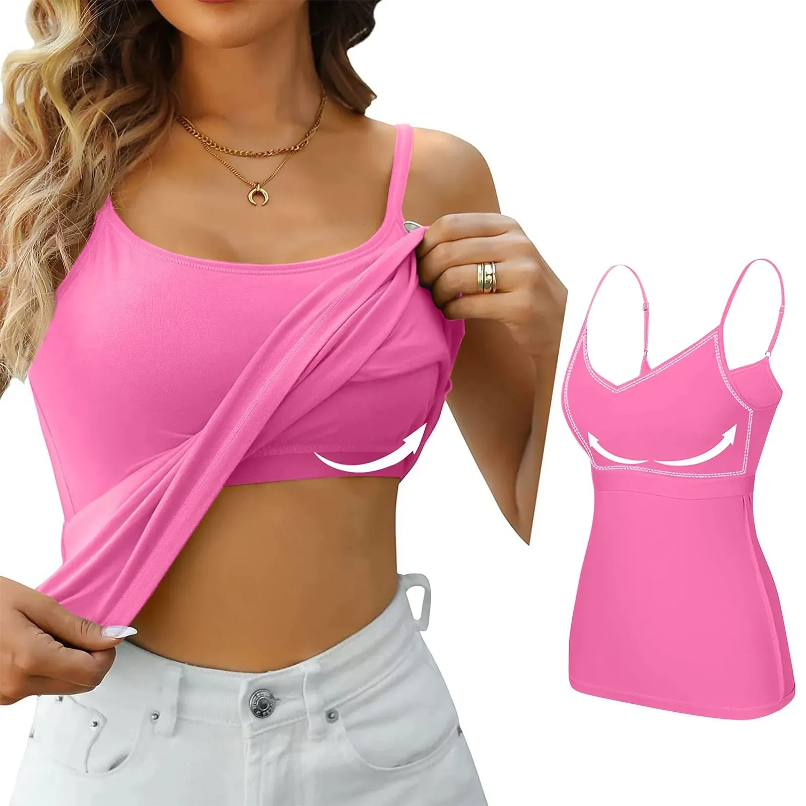 Women's Camisole With Bottom Chest Pad Sexy Oversized Underwear With Chest Pad Summer outerwear Solid color versatile camisas — image 13