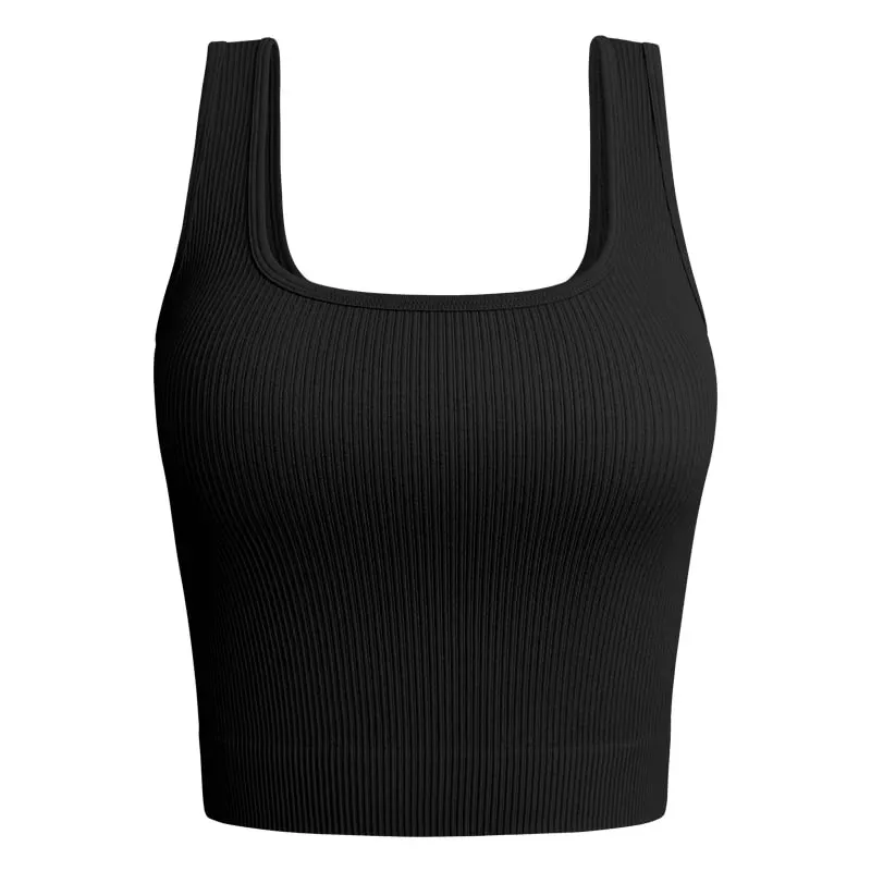 Débardeur côtelé à col carré pour femmes, Camisole d'été basique élastique sans manches — image 10
