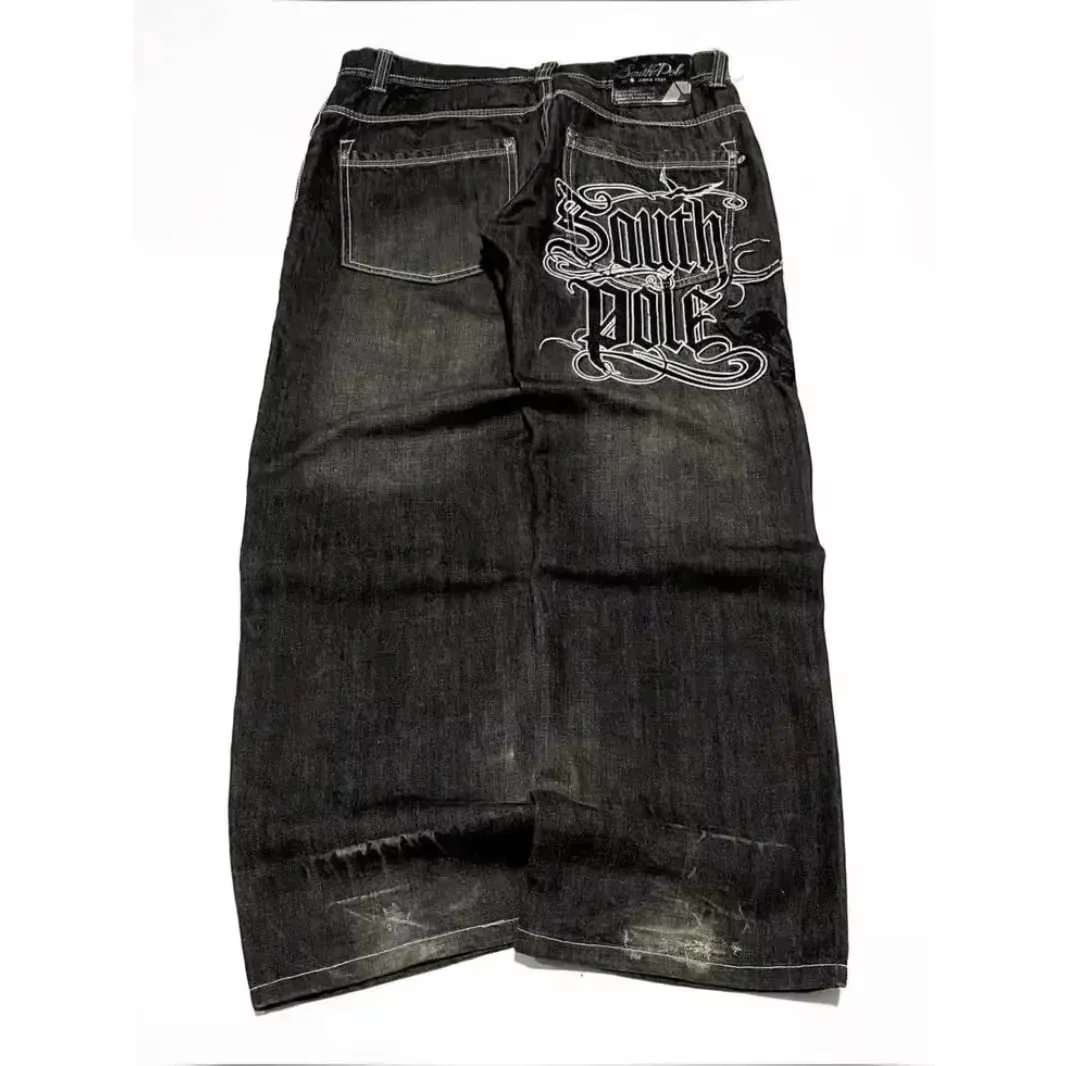 90s Gothic Centipede Embroidery Washed Oversized Wide-Leg Pants Jeans Men Y2K New Harajuku Punk Hip-Hop Rock Couple Street Wear — image 12