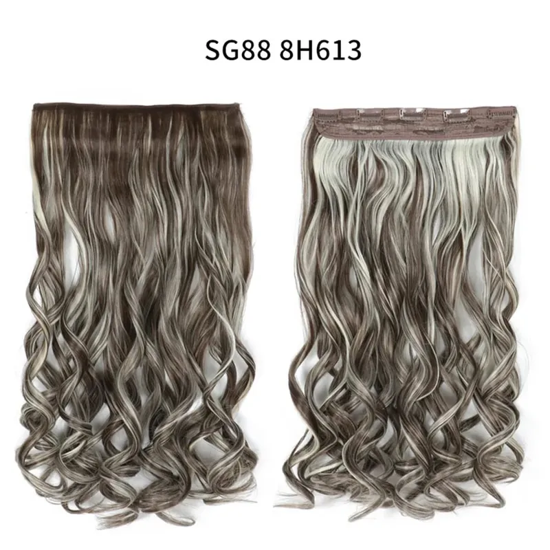 Long Straight Curly One Piece 5clips Clip-in Extensions 22Inch Heat Resistant Hairstyles Colour Mix Blonde Hair Piece For Women — image 45