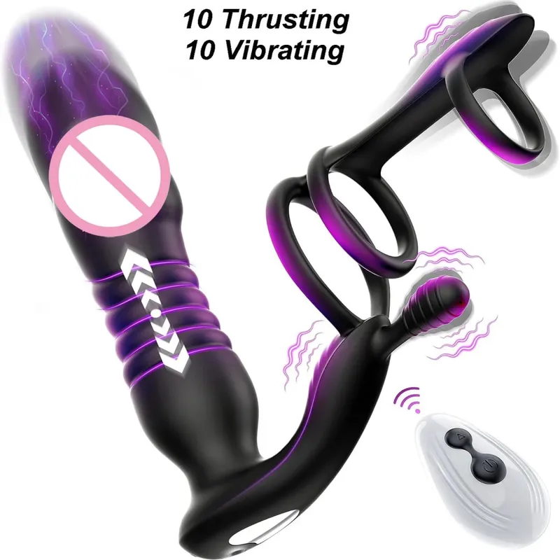 Palam Dubur Pengurut Prostat Penggetar 3 Cincin Zakar Bergetar Dildo Cincin Ayam Dewasa Bekalan Palam Punggung Mainan Seks untuk Lelaki Wanita Gay