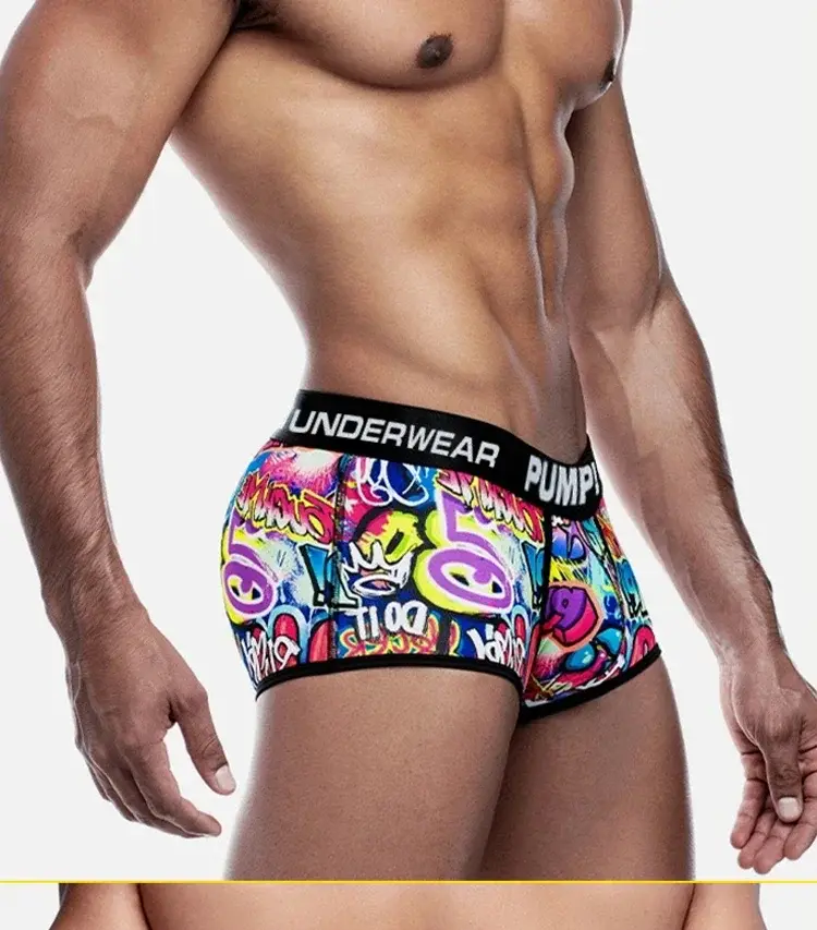 1- 4PCS Seluar Boxer Campuran Nilon Kapas Lelaki Seluruh Cetak Graffiti Pinggang Bergetah Lebar Seluar Dalam Fesyen Tidak Ketat — image 19