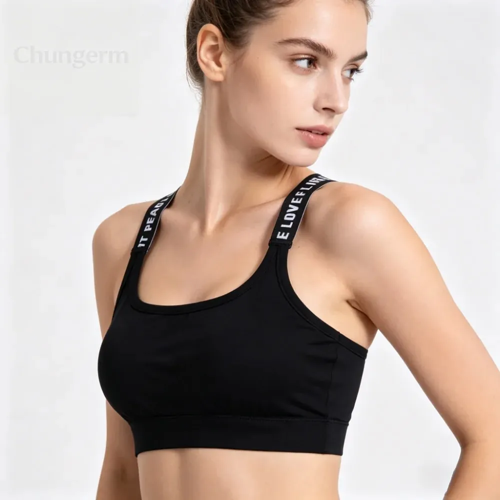 Pakaian Aktif Senaman Selesa Tanpa Pakaian Dalam Sukan Underwire Wanita Yoga Fitness Seamless Crop Top Wide Letter — image 4