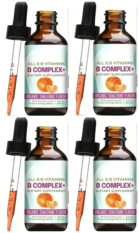 Vitamin-B-Komplex, flüssige Tropfen-Ergänzung, vegan, B1, B2, B3, B5, B6, Biotinfolat und Cholin plus Mischung zur Energieunterstützung, 60 ml