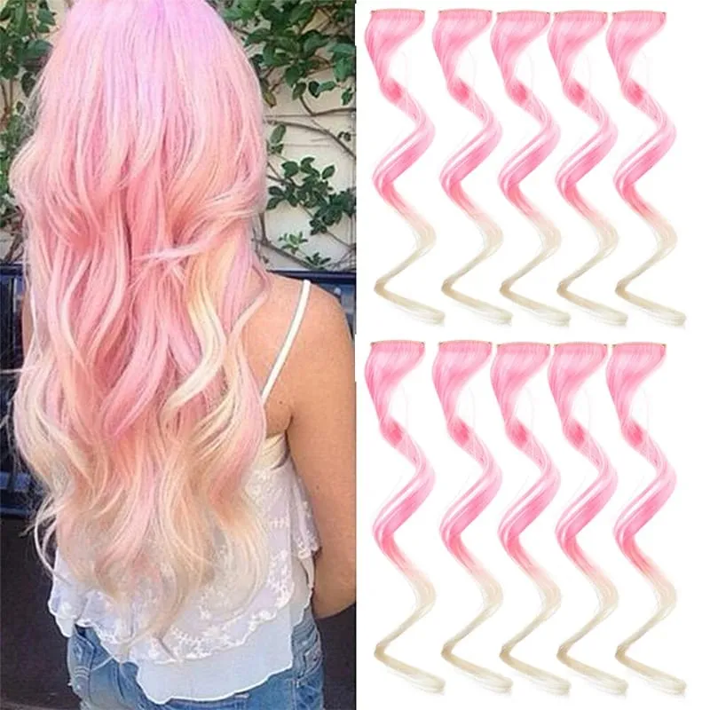10 pezzi di extension per capelli colorati clip in ricci ondulati estensione colorata per bambini ragazze feste in evidenza clip sintetica nel parrucchino — image 2