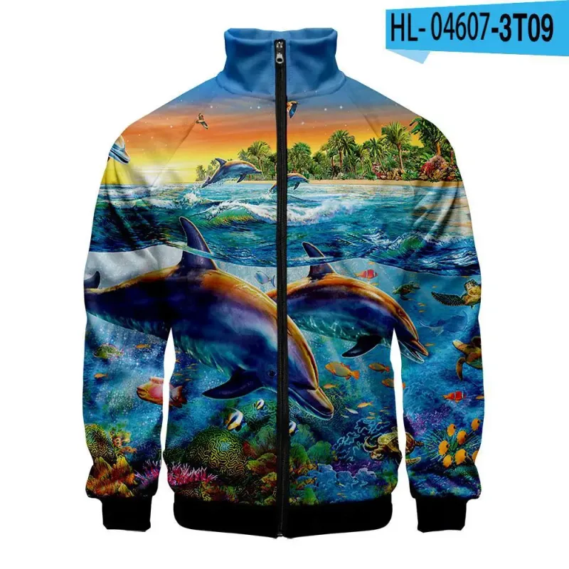 Harajuku Popular Novelty dolphin 3D Print Zipper Raglan Jacket Windbreaker Boys/Girls Comfortable Stand Collar Jackets Coats — image 31