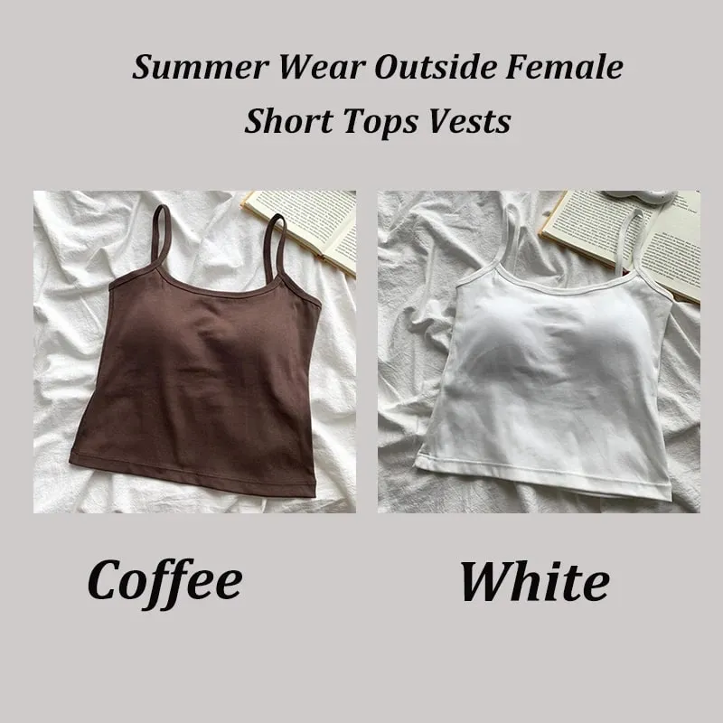 2 ชิ้น/เซ็ตผู้หญิง Basic Cotton Camisole มาดามสีทึบสปาเก็ตตี้สายรัดแขนกุด Slim เสื้อ Breathable เสื้อแขนกุดสั้น — image 13