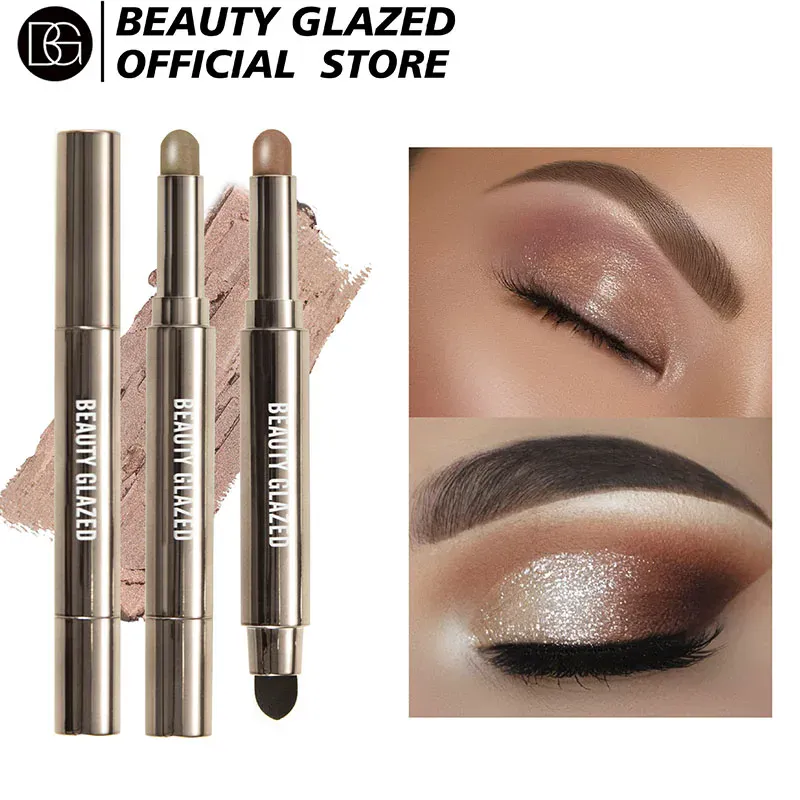 10 สี Double Ended Eye Shadow Stick พร้อมแปรงฟองน้ำ Pearlescent อายแชโดว์ยาวนานปากกา Contouring แบบพกพาแต่งหน้าเครื่องสำอาง — image 1