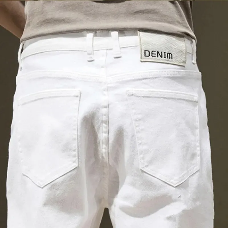 Grand homme jean blanc droit Extra Long garçons allongé grande taille 42 44 46 48 pantalon en Denim extensible en coton ample pantalon homme — image 5