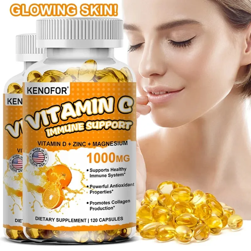 Cápsulas de vitamina C, antioxidante, suporte ao sistema imunológico, produção de energia celular, brilho da pele e síntese de colágeno — image 2