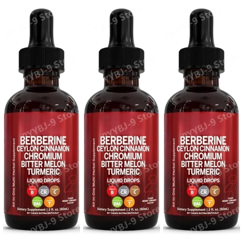 Berberina Cromo Curcuma Ginseng Gocce liquide 60ml Integratore a base di erbe biologico Supporto quotidiano per l'equilibrio del benessere per adulti