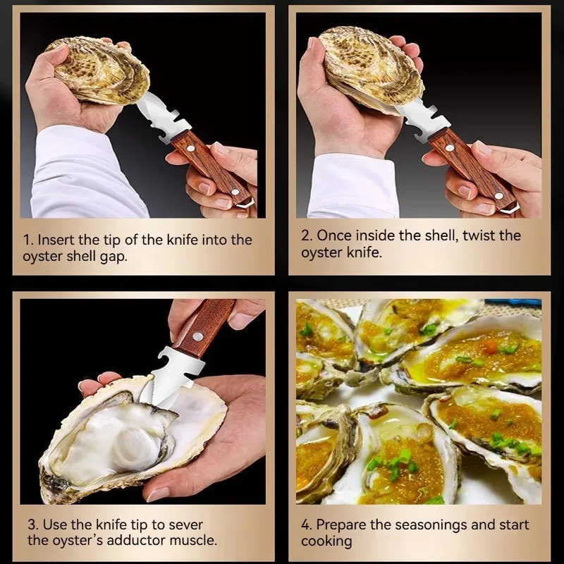 Osztriga kés Éles élű Shucker Shell tenger gyümölcsei nyitó szerszám rozsdamentes acél kagylónyitó osztriga kagyló varangy rák héjához — image 6