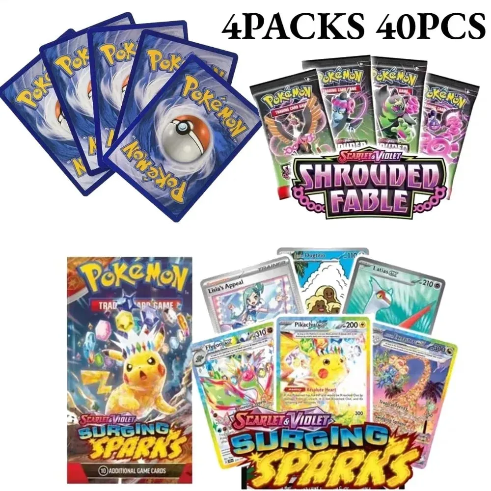fun 40 Pieces Pokemon Card Pack 4 Sets Sun Moon Violet 151 English Trading Cards Collectible Toys Halloween Gift Fantasy Sci Fi — image 2
