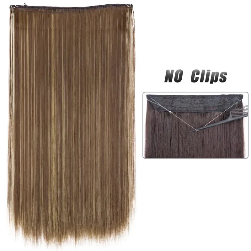 No Clip Natural Hair Extensions Invisible Wire Synthetic Long Straight Black Brown Blonde False Fish Line Hairpiece For Women