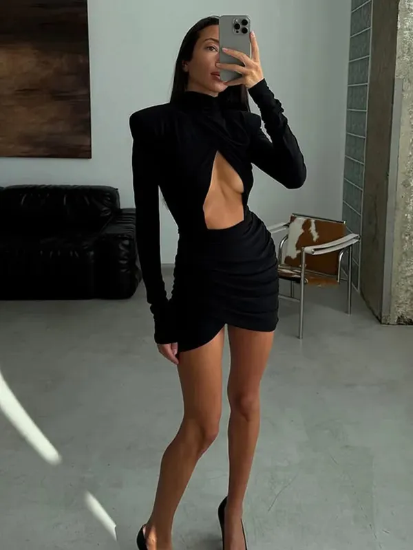 Abito da donna sexy a pieghe solido Lady Chic con spalle scoperte Senza spalline Abiti spaccati a vita alta 2026 Abito da sera estivo