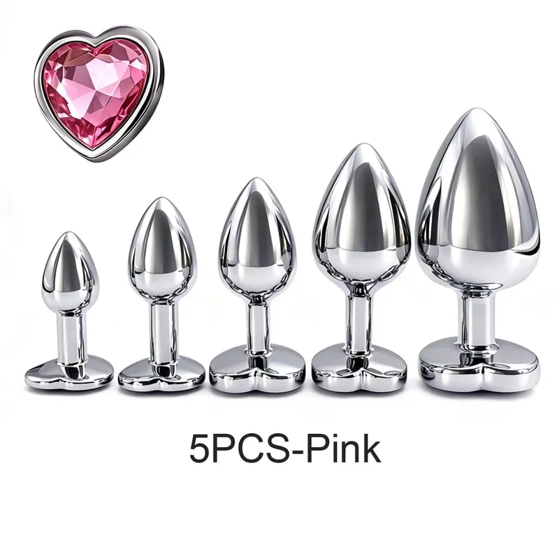 5 størrelser metal anal stik sæt med hjerte base Glat prostata massage butt plug sexlegetøj til mænd kvinder par — image 5