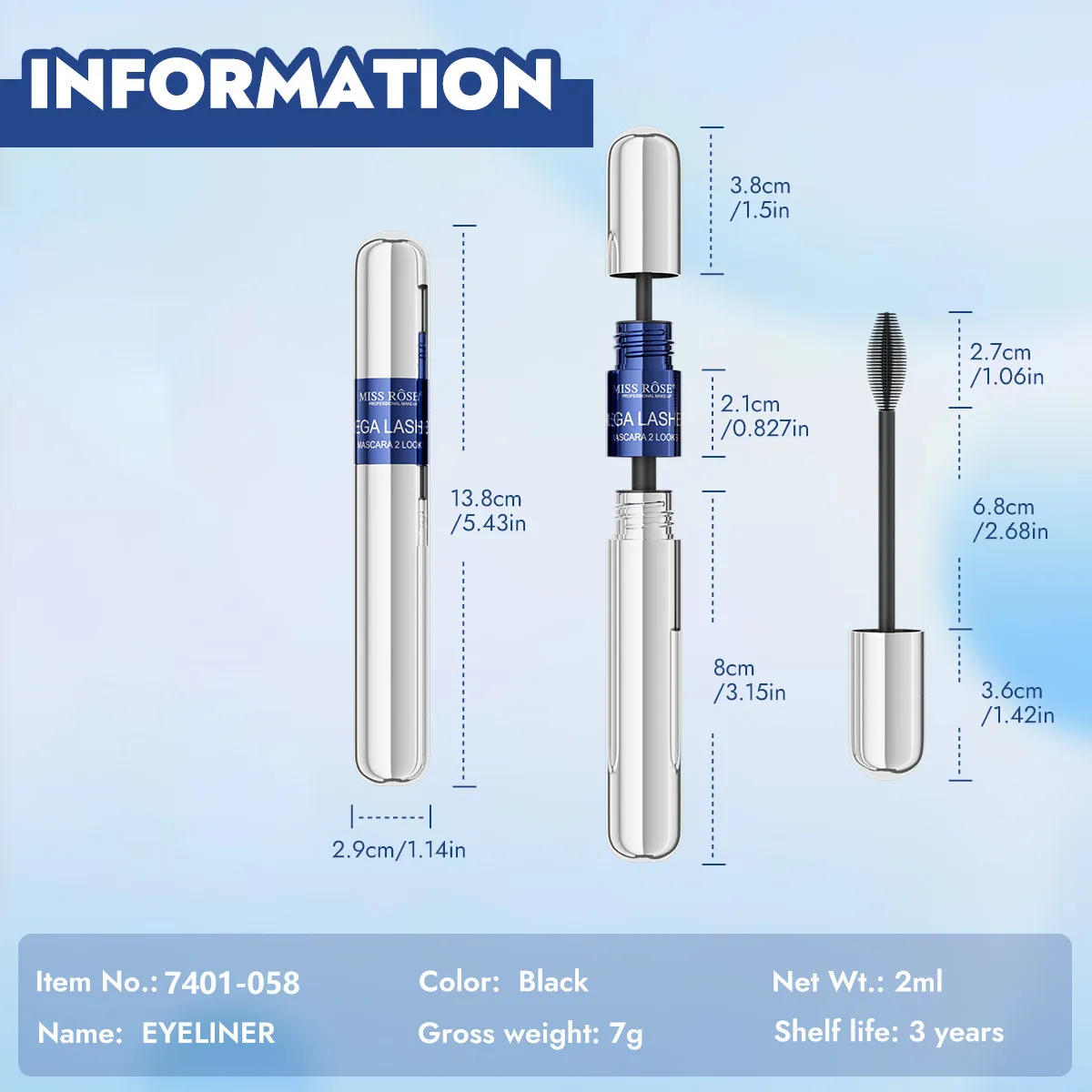 Black Mascara Set Big Brush Head Volumizing Lengthening Curling Mascara Waterproof Eyelash Primer Eye Makeup Cosmetic — image 3