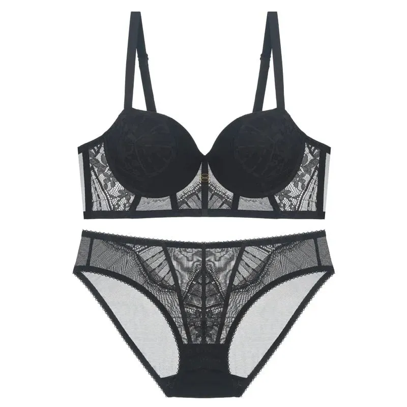 5 สีขนาดใหญ่ขนาด 70-85 ABCD Thicken Push Up รวบรวม Brassiere ผู้หญิงชุดชั้นในเซ็กซี่กางเกงปรับลูกไม้หญิงชุดชั้นในชุด