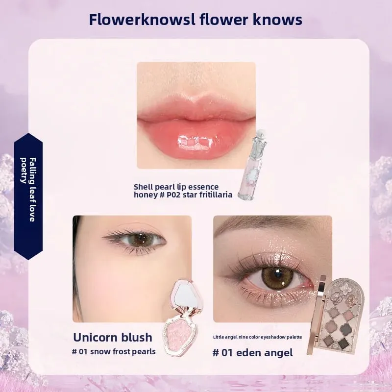 Flowerknows Kotak Hadiah Set Solek Malaikat Kecil Kotak Penuh Lip Glaze Blusher Shell Jewelry Kit Hadiah Hari Lahir Bunga Tahu — image 11