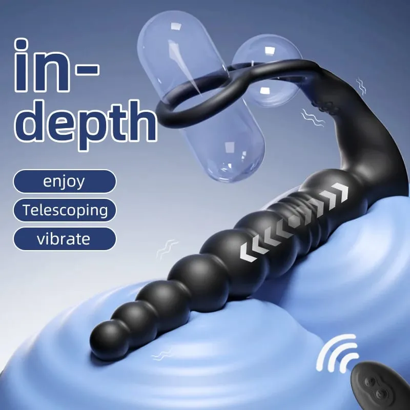 Fernbedienung Sex Spielzeug Verzögerung Ejakulation Lock Pull Perlen Teleskop Vibrierende Doppel Ringe Anal Prostata Stimulation Vergnügen — image 2