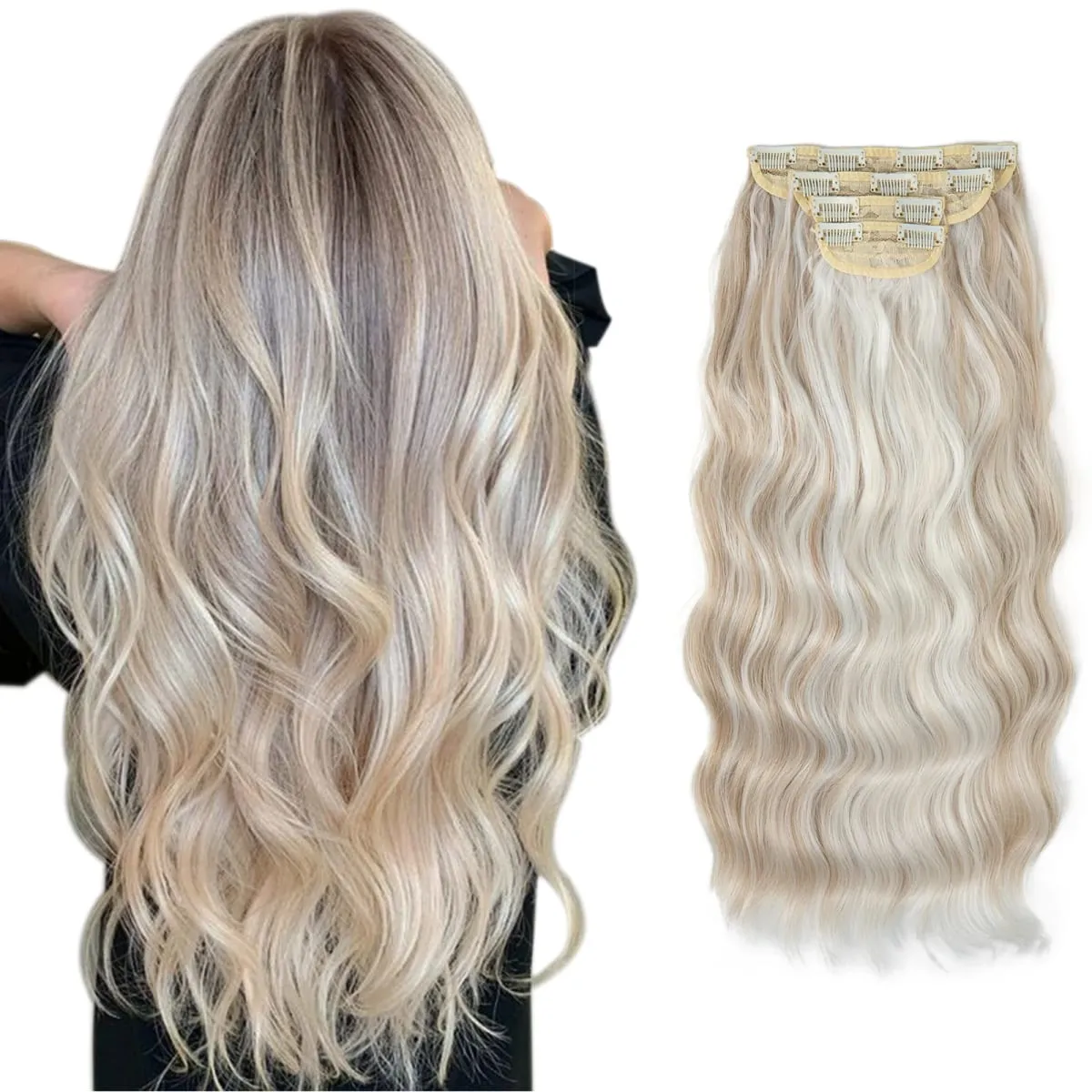 Synthetic 22" Long Wavy Clip In Hair Extensions 4Pcs/Set Thick Hairpiece For Women Brown Blonde Black Natural Fake Hair Pieces