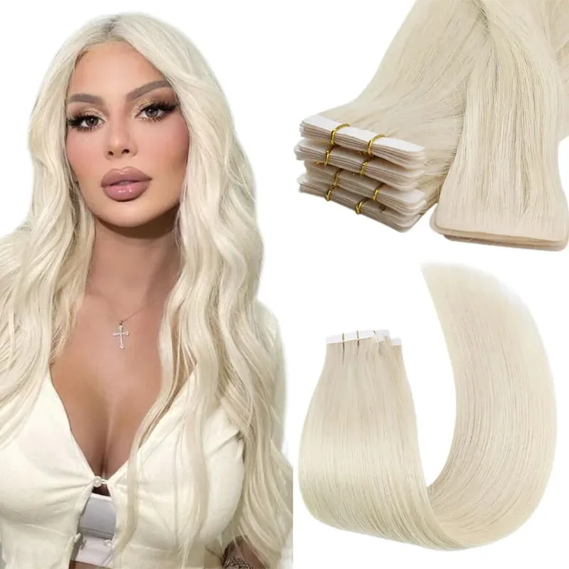 Przedłużanie włosów na taśmie wtryskowej Moresoo Popielaty blond Podkreśla dziewicze włosy Naturalna prosta brazylijska taśma w przedłużaniu ludzkich włosów — image 17