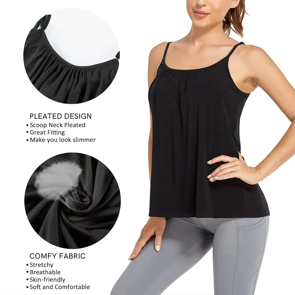 PLUS ขนาดเบาะเสื้อ Camisole สำหรับผู้หญิงสปาเก็ตตี้ปรับได้ Camis พร้อม Bra Built Basic ฤดูร้อนเสื้อกล้ามแขนกุด — image 3