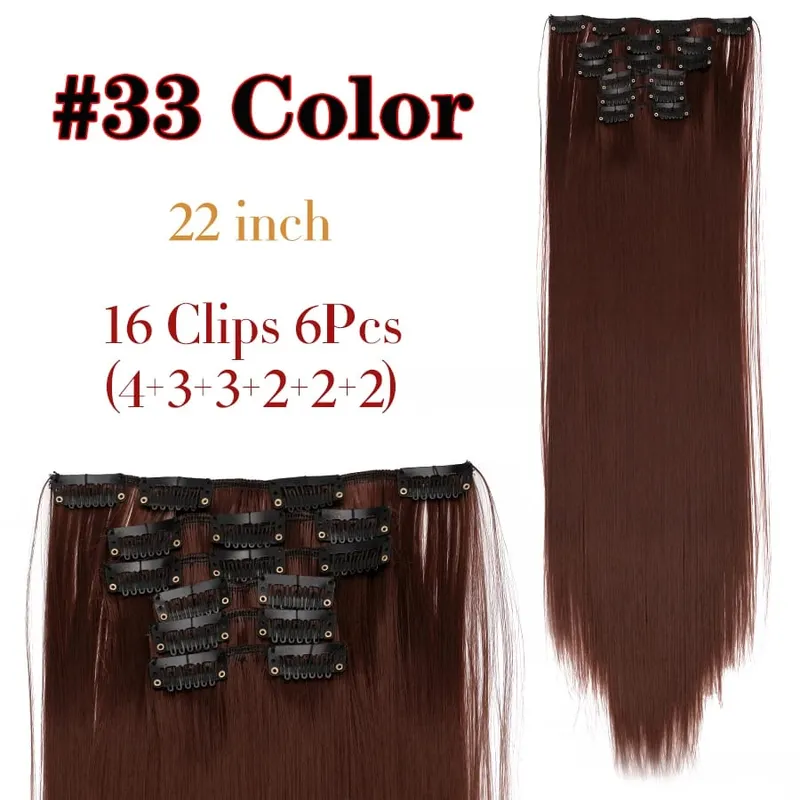 คลิปสีดำในส่วนขยายตรง 22 "ยาวสังเคราะห์หนาคลิปบนผมสำหรับผู้หญิง 6 ชิ้น/เซ็ต CURLY Full HEAD งานแต่งงานทุกวัน — image 8