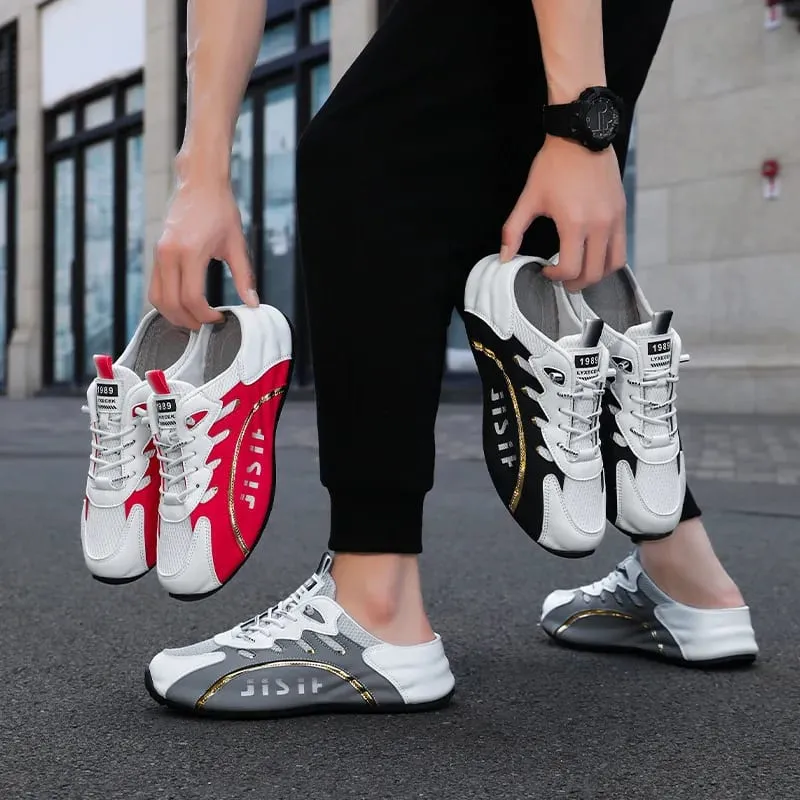 Baotou – pantoufles en maille respirante de grande taille 39-48, chaussures de loisirs en cuir de haute qualité pour hommes, baskets plates tendance Zapatos Hombre — image 4