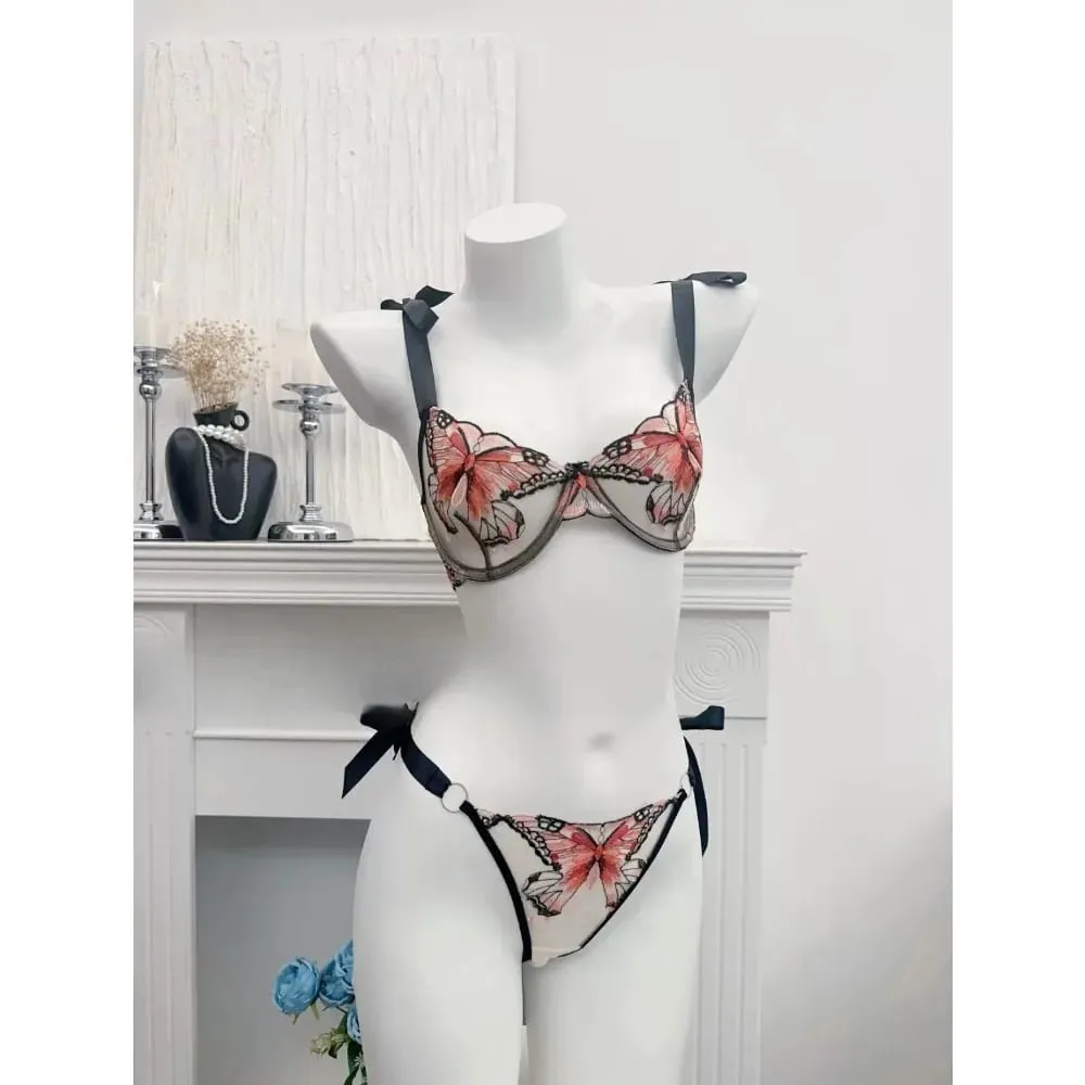 เจียมเนื้อเจียมตัวโรแมนติกลูกไม้ผีเสื้อเย็บปักถักร้อย Sheer ตาข่าย Camisole ชุดนอนผู้หญิงสวมใส่ทุกวัน Push Up ชุดชั้นในชุด 34-40 — image 6