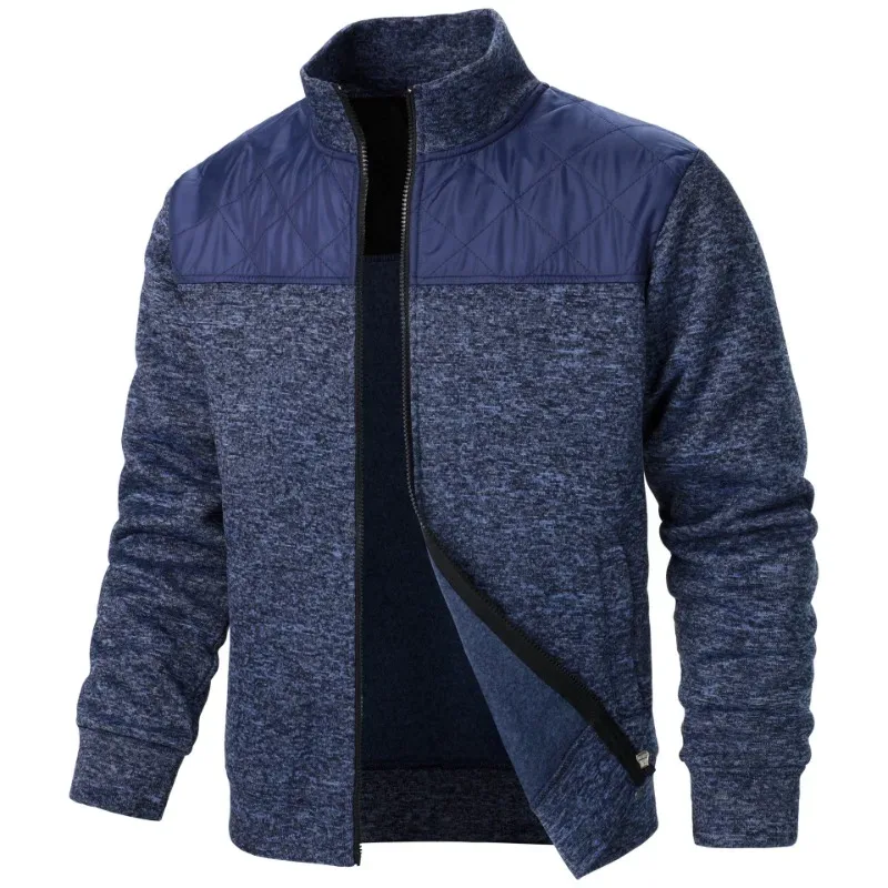 Baju Kemeja Tampalan Lelaki Jaket Kolar Berdiri Jaket Slim Fit Cardigan Pakaian Jalanan Pakaian Sukan Kot Zip Atas Kasual Pakaian Olahraga Luaran Lelaki — image 3
