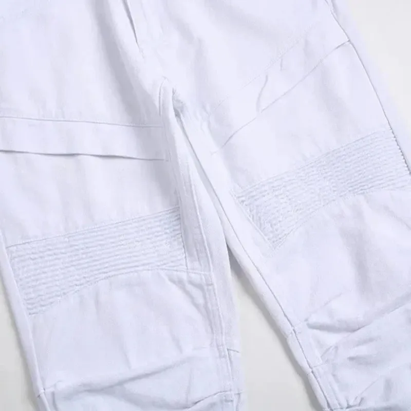 Seluar Jeans Slim Lelaki Baru Motosikal Putih Bergaya Kasual Perca Seluar Denim Fesyen Seluar Lelaki Lipat Ketat (tanpa Tali Pinggang) — image 7