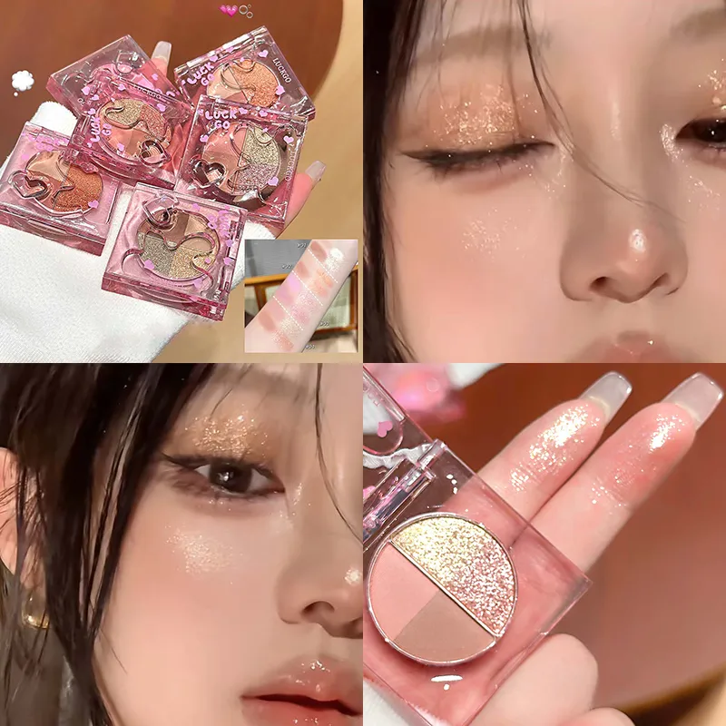 สี่สีเพชร Glitter Eyeshadow Palette MINI สีชมพูสีส้ม Matte Shimmer Eye Shadow Eye Pigments Highlighter แต่งหน้าเครื่องสำอาง — image 1