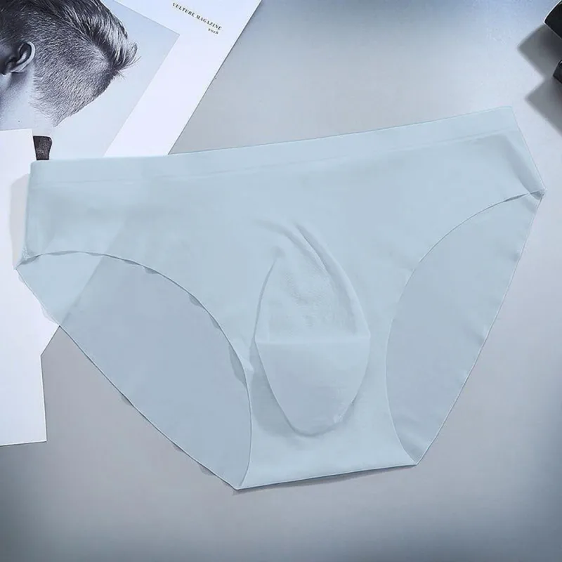 Sexy Men's Panties Ice Cool Breathable Semi Transparent Brief Solid Color Middle Waist Underwear Pump Man Bulge Pouch Briefs — image 11