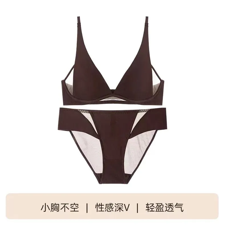 ภาษาฝรั่งเศสคำสามเหลี่ยม Bra กระต่ายหูถ้วยลึก V Bralette ไร้สายสำหรับหน้าอกขนาดเล็กไม่มีช่องว่างเซ็กซี่ชุดชั้นในชุดฤดูร้อนบาง