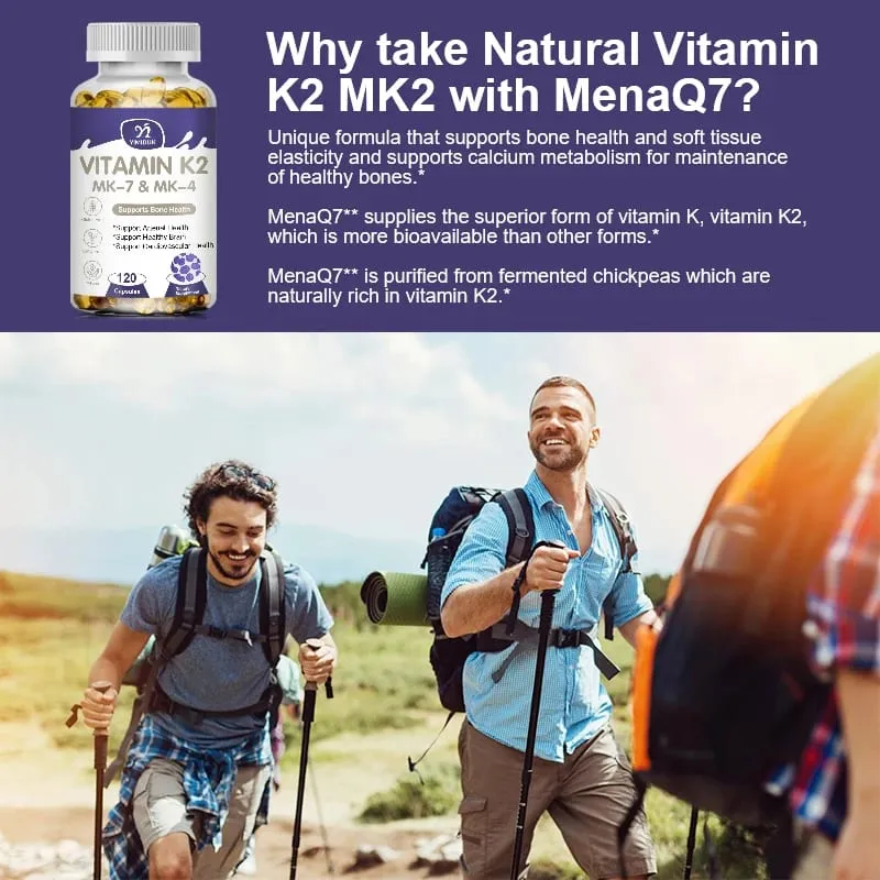 Vitamina K2 (MK7 e MK4) con supplemento D3: supporta ossa forti e cervello sano e salute cardiovascolare