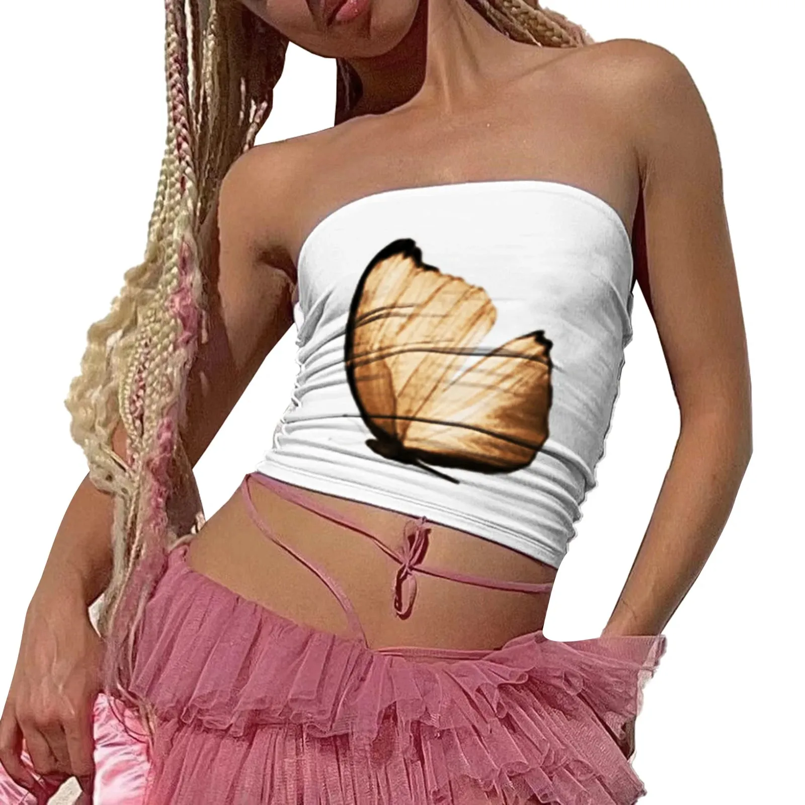 Hauts tubulaires à imprimé Floral pour femmes, hauts Bandeau sans bretelles, chemises cintrées, Streetwear, été — image 11