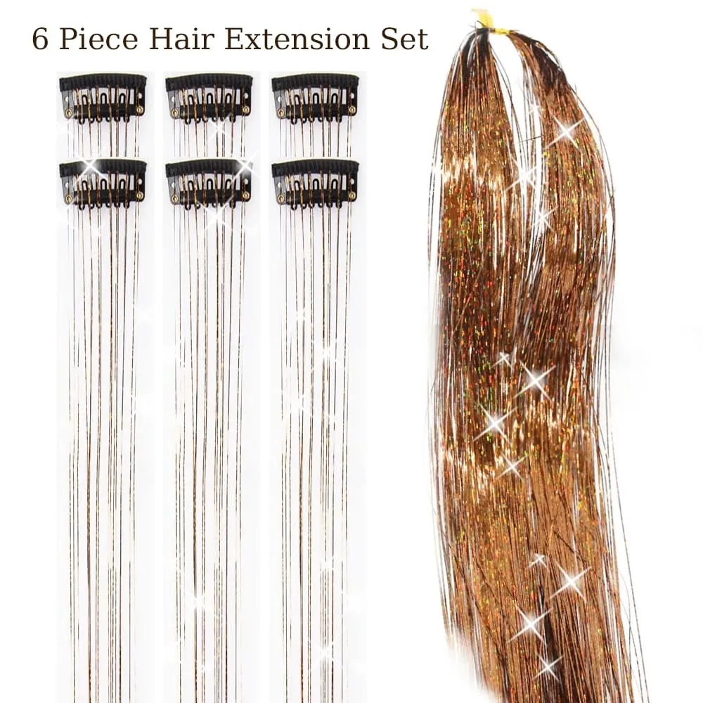 Hair Tinsel Pack Of 6Pcs Clip In Hair Tinsel 20Inch Colorful Glitter Tinsel Hair Extensions Festival Gift Tinsel Fairy Hairpiece — image 12
