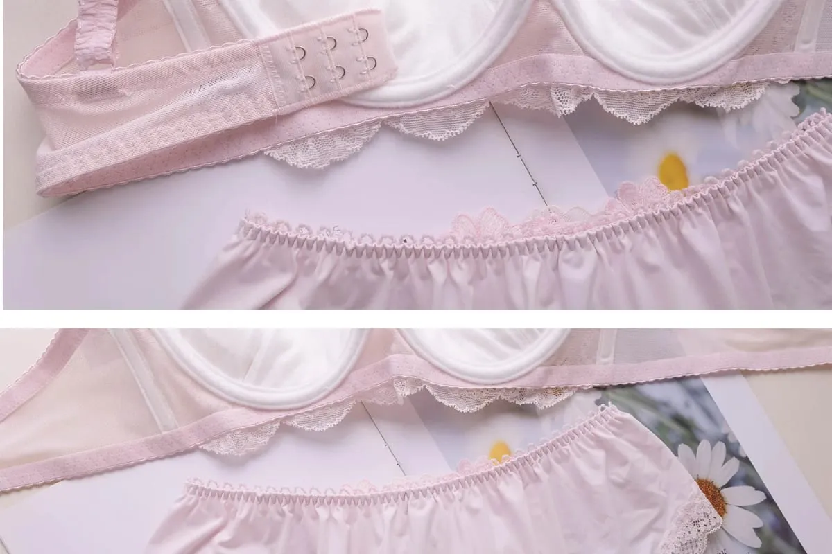 Japanese Style Thin Embroidered Girls Bra Set Soft Underwire Sweet Cute Large Cup Brassiere & Panty Lingerie Set — image 6