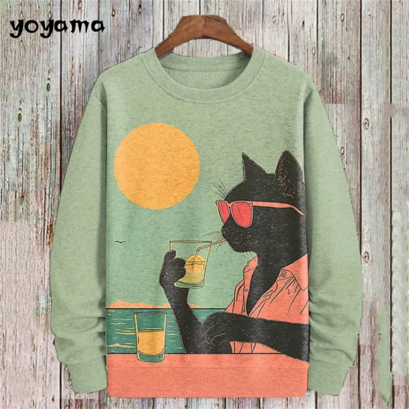 Cat Print Long Sleeve Hoodie for Men Oversized Hoodies Pullover Autumn Men Round Neck Sweatshirt Fashion Unisex Clothing Tops — image 13