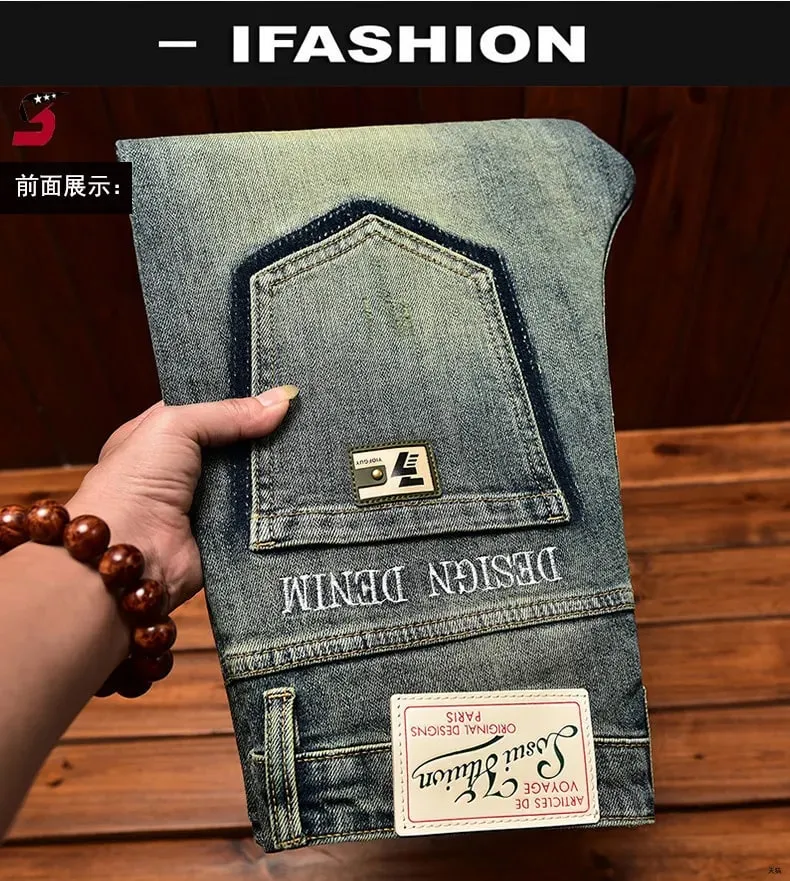 2026 Retro Nostalgic Jeans Uomo Stampa ricamata Primavera e Autunno Abbigliamento uomo Elastico Dimagrante Piccolo Piede Pantaloni alla moda — image 7