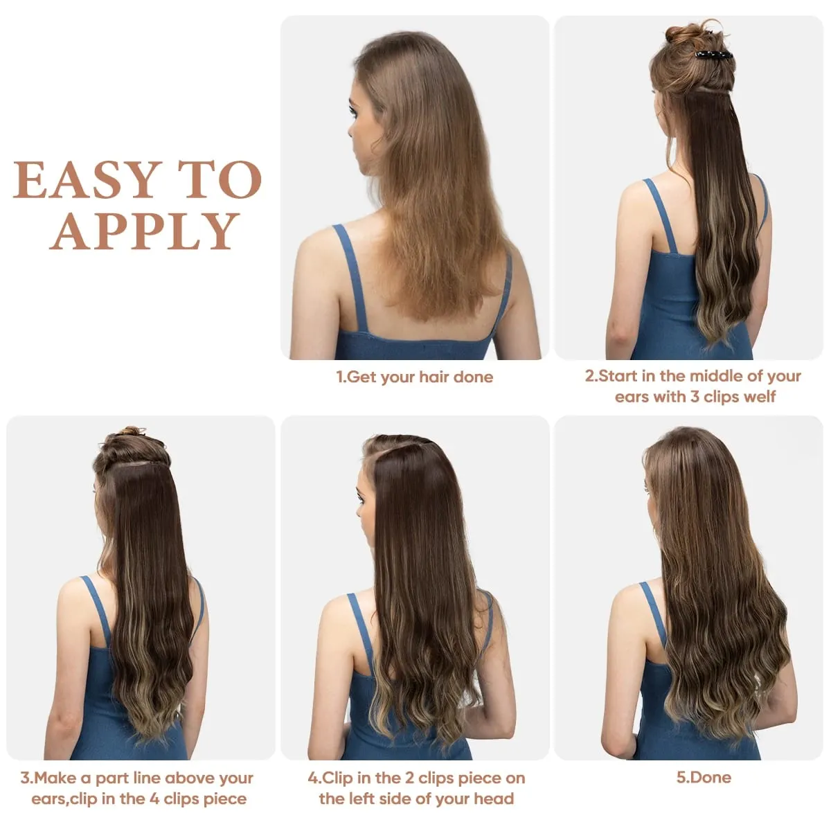 Synthetic 22" Long Wavy Clip In Hair Extensions 4Pcs/Set Thick Hairpiece For Women Brown Blonde Black Natural Fake Hair Pieces