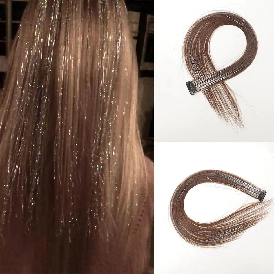 Allaosify 24-inch High temperature Laser Ear Dye Extensions Women's long straight hair with silver highlights — image 2