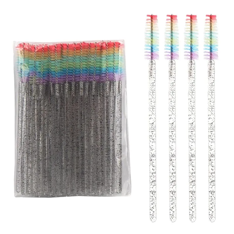 50pcs Berus Bulu Mata Kristal Boleh Pakai Sambungan Bulu Mata Berus Makeup Tongkat Maskara Aplikator Sikat Kening Berus Mikro Pelangi — image 12