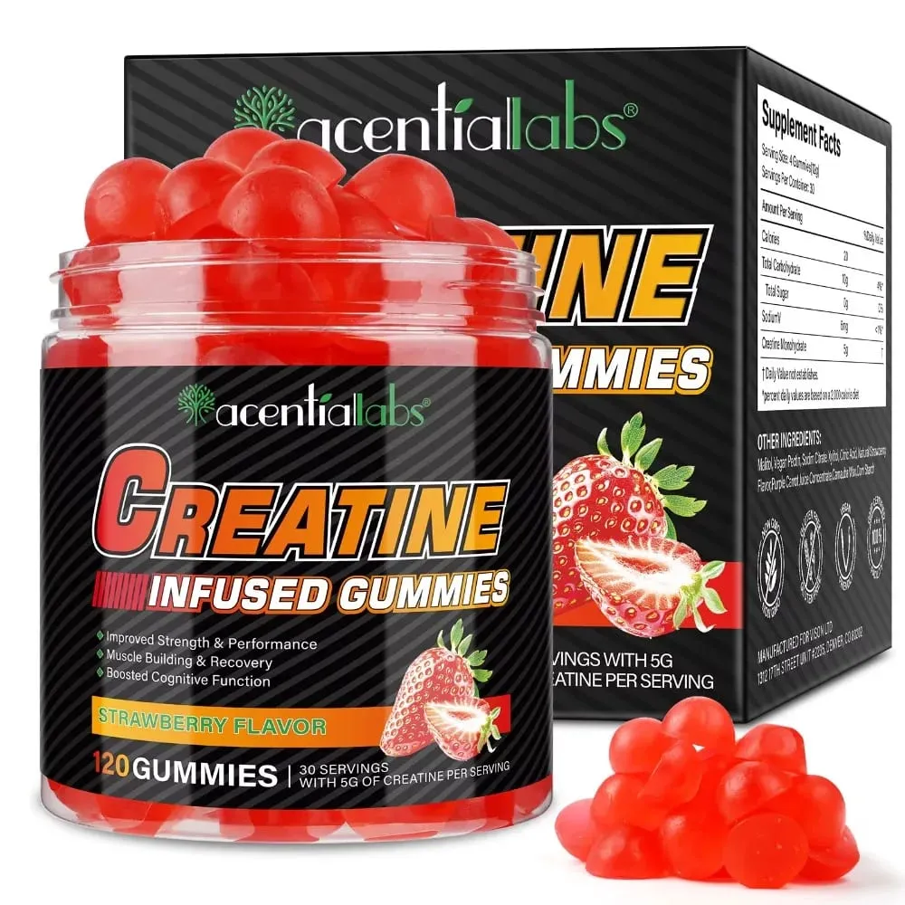 Creatine Monohydrate Gummies 5000mg untuk Pemulihan Kekuatan Otot & Meningkatkan Tenaga Pra-Senaman Strawberi Vegan Tanpa Gula 120 Ct — image 2