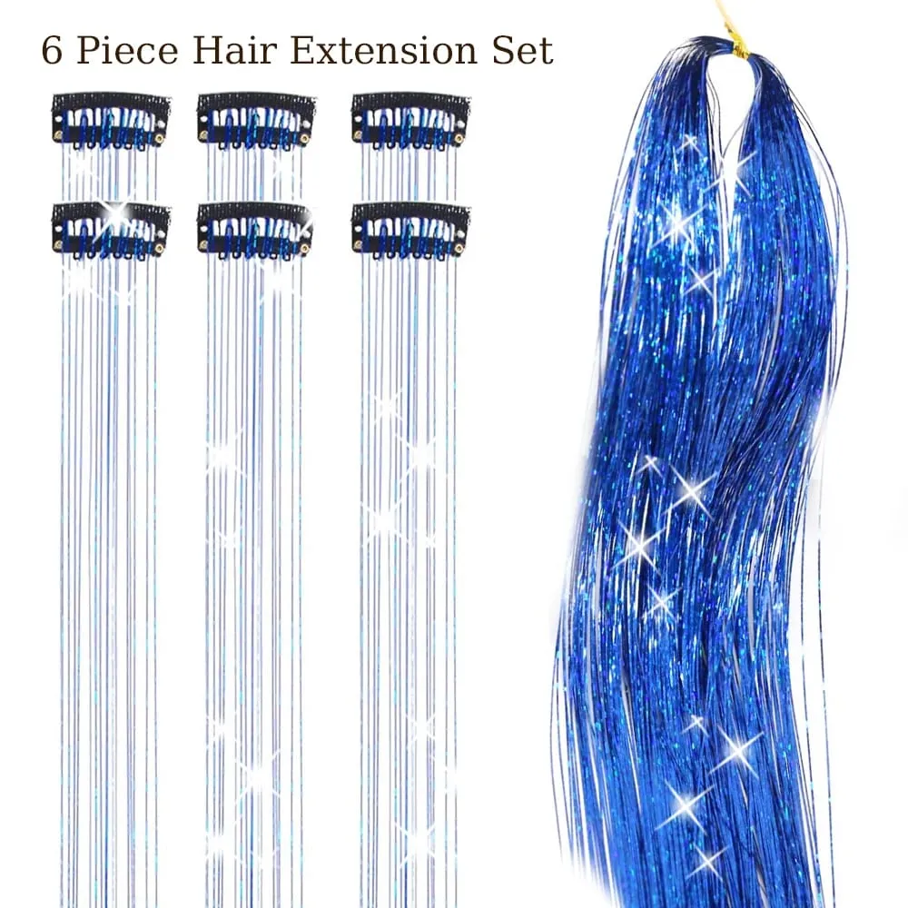 Hair Tinsel Pack Of 6Pcs Clip In Hair Tinsel 20Inch Colorful Glitter Tinsel Hair Extensions Festival Gift Tinsel Fairy Hairpiece — image 8