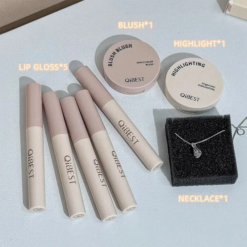 Das Mehrzweck-Gesichts-Make-up-Set von Retro Mail Design enthält 5 flüssige Lippenstifte, 1 Rouge, 1 Highlighter und 1 Halsketten-Kosmetikset — image 5